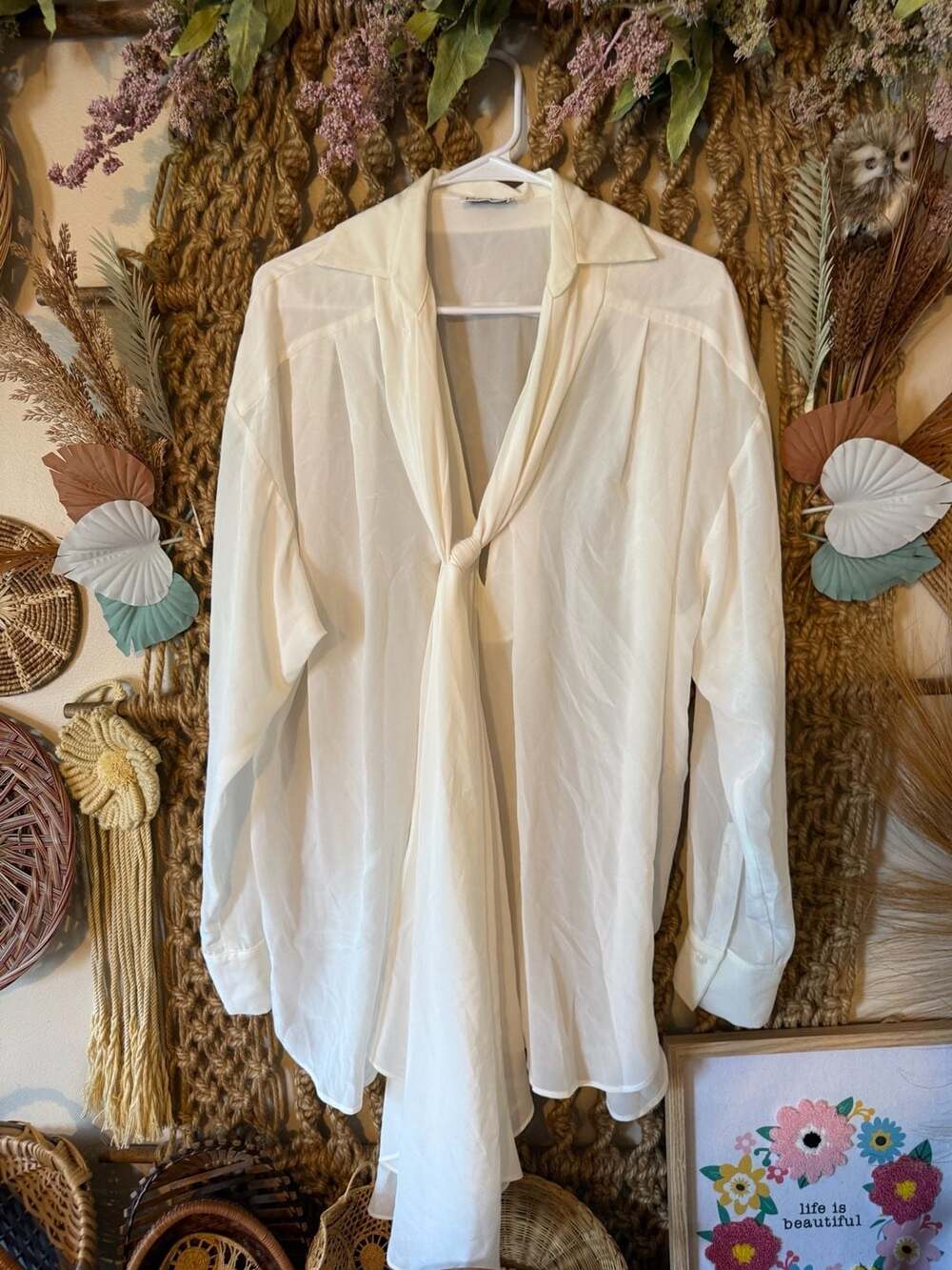 Raey Drop-Tie Silk Blouse in Ivory